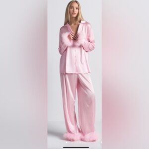SKIMS Feather Trim Silk Long Set